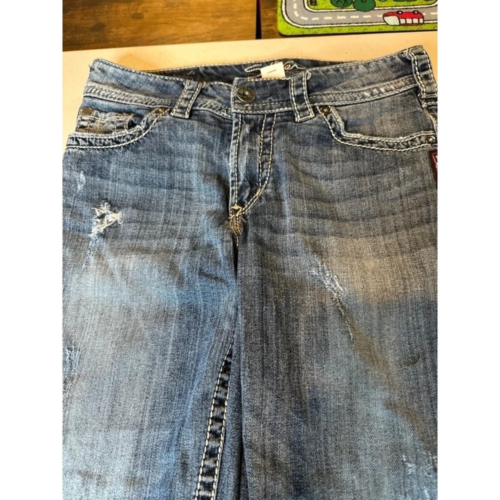 Silver Jeans Co Suki Mid Slim Capri Jeans Medium Wash Distressed Embroidered 27